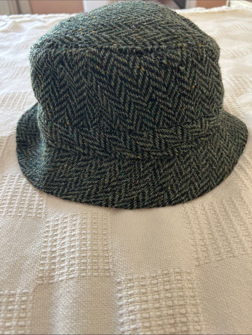 Hats of Ireland Castlebar Green Herringbone Wool Bucket Hat small